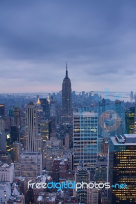 Aerial View Of New York At Dusk Stock Photo