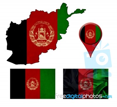 Afghanistan  Flag, Map And Map Pointers Stock Image