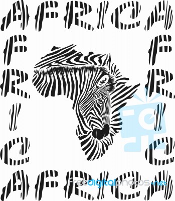 Africa Map, Background With Text, Head And Zebra Texture Stock Image Africa Map, Background With Text, Head And Zebra Texture Stock Image