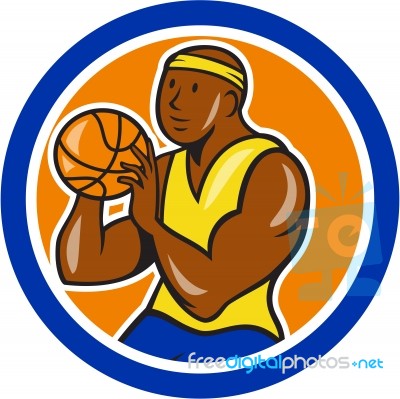 African-american Basketball Player Shooting Cartoon Circle Stock Image