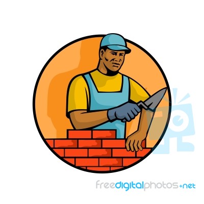 African American Bricklayer Mascot Stock Image
