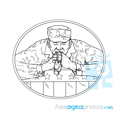 African American Soldier Praying Drawing Stock Image