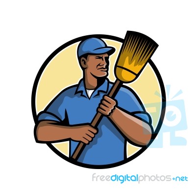 African American Street Sweeper Or Cleaner Mascot Stock Image