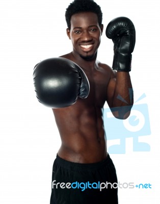 African Boxer Ready To Punch Stock Photo