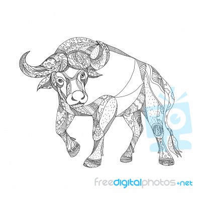 African Buffalo Charging Doodle Stock Image
