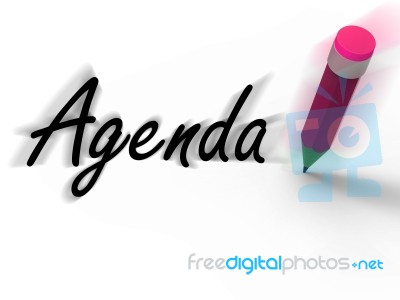 Agenda With Pencil Displays Written Agendas Schedules Or Outline… Stock Image