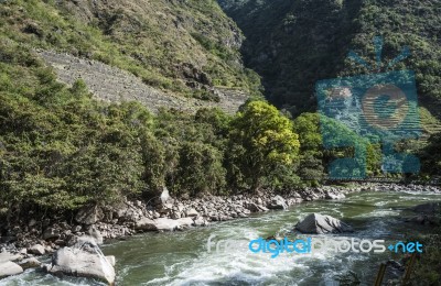 Aguas Calientes, The Town And Railway Station At The Foot Of The… Stock Photo