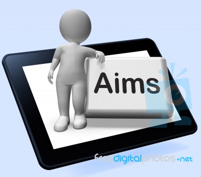 Aims Button With Character Shows Targeting Purpose And Aspiratio… Stock Image