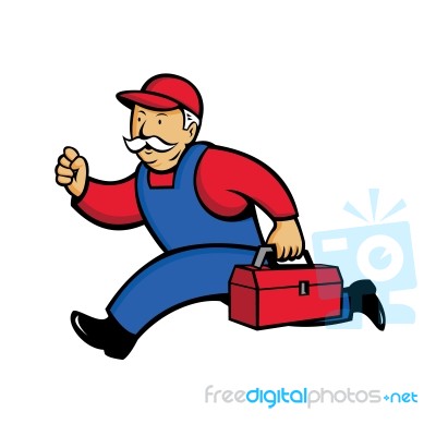 Aircon Technician Running Cartoon Stock Image
