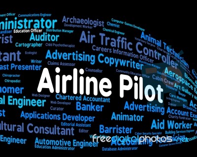Airline Pilot Indicates Airman Words And Hire Stock Image