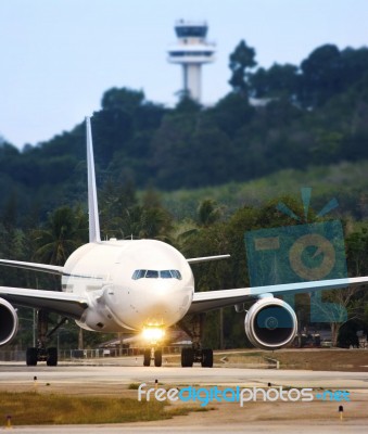 Airplane Taxiing Ready For Takeoff Stock Photo
