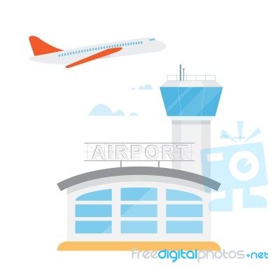 Airport Control Tower And Flying Civil Airplane After Take Off Stock Image