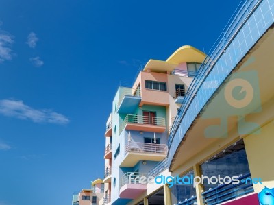 Albufeira, Southern Algarve/portugal - March 10 : Colourful Buil… Stock Photo