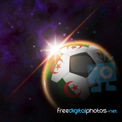 Algeria Flag On 3d Football With Rising Sun Stock Image