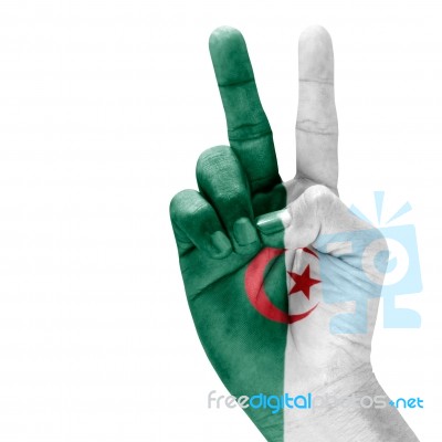 Algeria Flag On Victory Hand Stock Photo