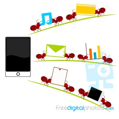 All In One  Smartphone And Red Ants Illustration Stock Image