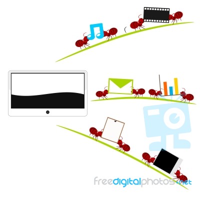 All In One Tablet And Red Ants Illustration Stock Image