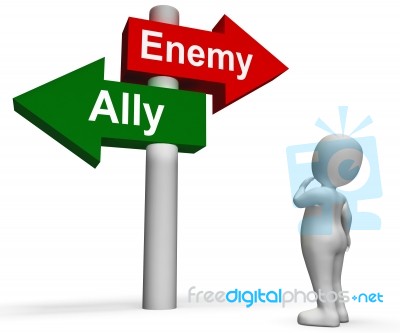 Allied Enemy Signpost Shows Friend Or Foe Stock Image