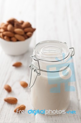 Almond Milk Organic Healthy Nut Vegan Vegetarian Drink Stock Photo