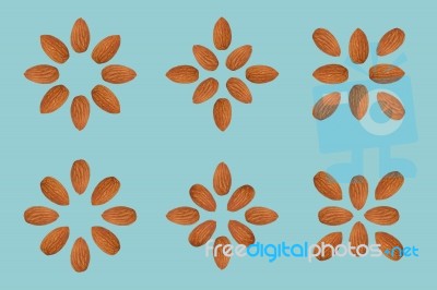 Almond Nut Fruit Organic Healthy Snack Vegan Blue Background Stock Photo
