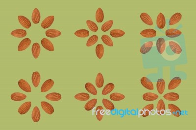 Almond Nut Fruit Organic Healthy Snack Vegan Green Background Stock Photo