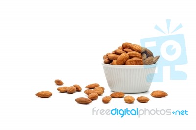 Almond Nut Fruit Organic Healthy Vegan White Background Stock Photo