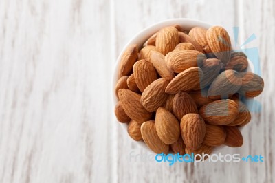 Almond Nut Organic Healthy Snack Vegan Vegetarian White Background Stock Photo