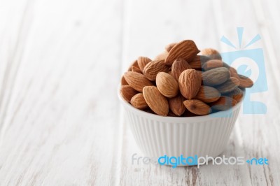 Almond Nut Organic Healthy Snack Vegan Vegetarian White Background Stock Photo