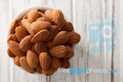 Almond Nut Organic Healthy Snack Vegan Vegetarian White Background Stock Photo