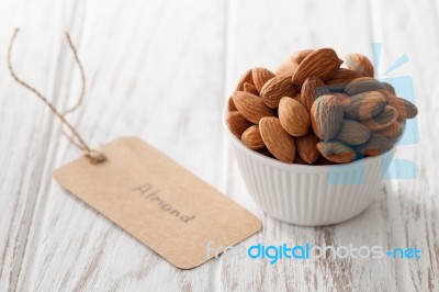 Almond Nut Organic Healthy Snack Vegan Vegetarian White Background Stock Photo