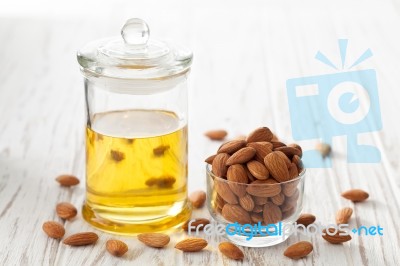 Almond Oil Organic Healthy Nut Vegan Vegetarian Healthy Stock Photo