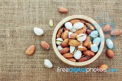 Almond With Top View Stock Photo
