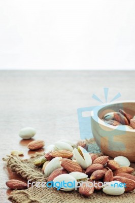 Almonds On Sacks Stock Photo