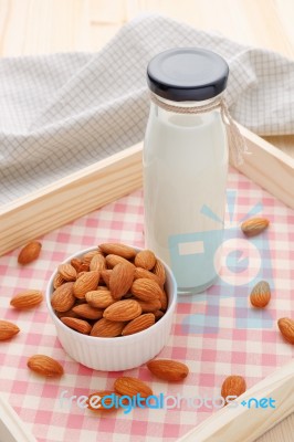 Almonds With Almond Milk Stock Photo