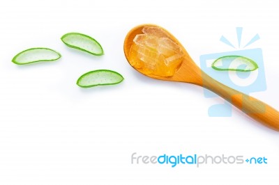 Aloe Vera Gel On Wooden Spoon Isolated On White Stock Photo Aloe Vera Gel On Wooden Spoon Isolated On White Stock Photo