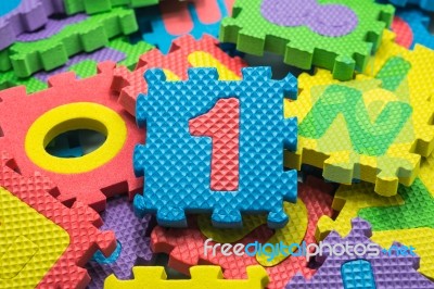 Alphabet And Number Colorful Foam Puzzle Mat Isolated On White B… Stock Photo