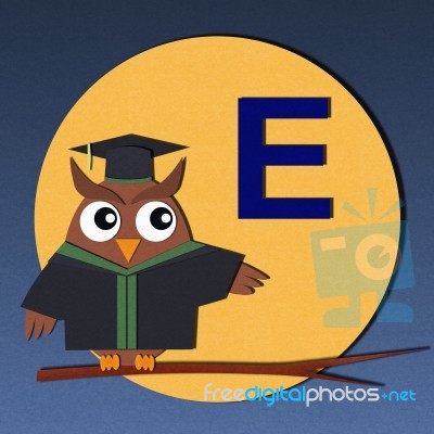 Alphabet E And Graduates Owl Stock Image