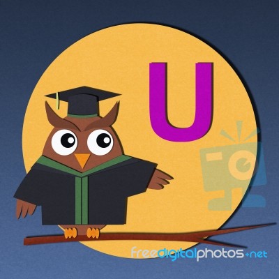 Alphabet U And Graduates Owl Stock Image