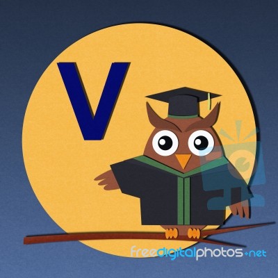 Alphabet V And Graduates Owl Stock Image