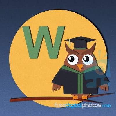 Alphabet W And Graduates Owl Stock Image