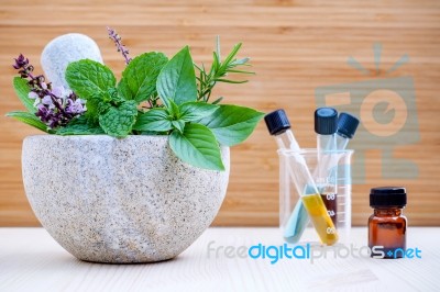 Alternative Health Care And Herbal Medicine .fresh Herbs And Aro… Stock Photo