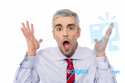Amazed Man With Open Mouth Stock Photo