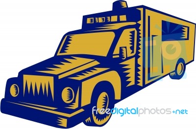Ambulance Emergency Vehicle Truck Woodcut Stock Image