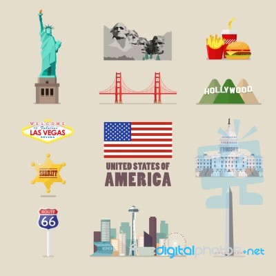 America Icons Set Stock Image