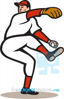 American Baseball Pitcher Throwing Ball Cartoon Stock Image