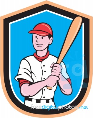 American Baseball Player Bat Shield Cartoon Stock Image