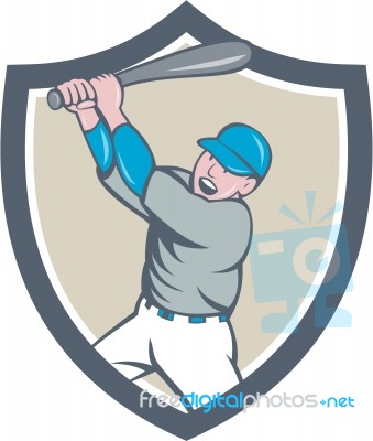 American Baseball Player Batting Homer Crest Cartoon Stock Image