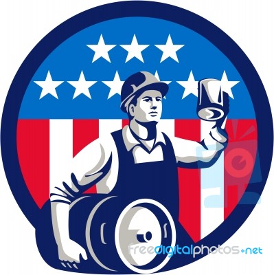 American Builder Beer Keg Flag Circle Retro Stock Image