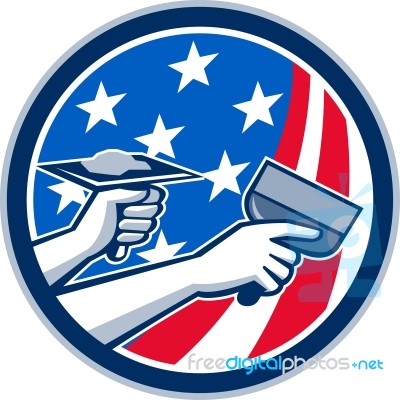American Drywall Repair Service Flag Circle Retro Stock Image