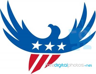 American Eagle Flying Usa Flag Retro Stock Image